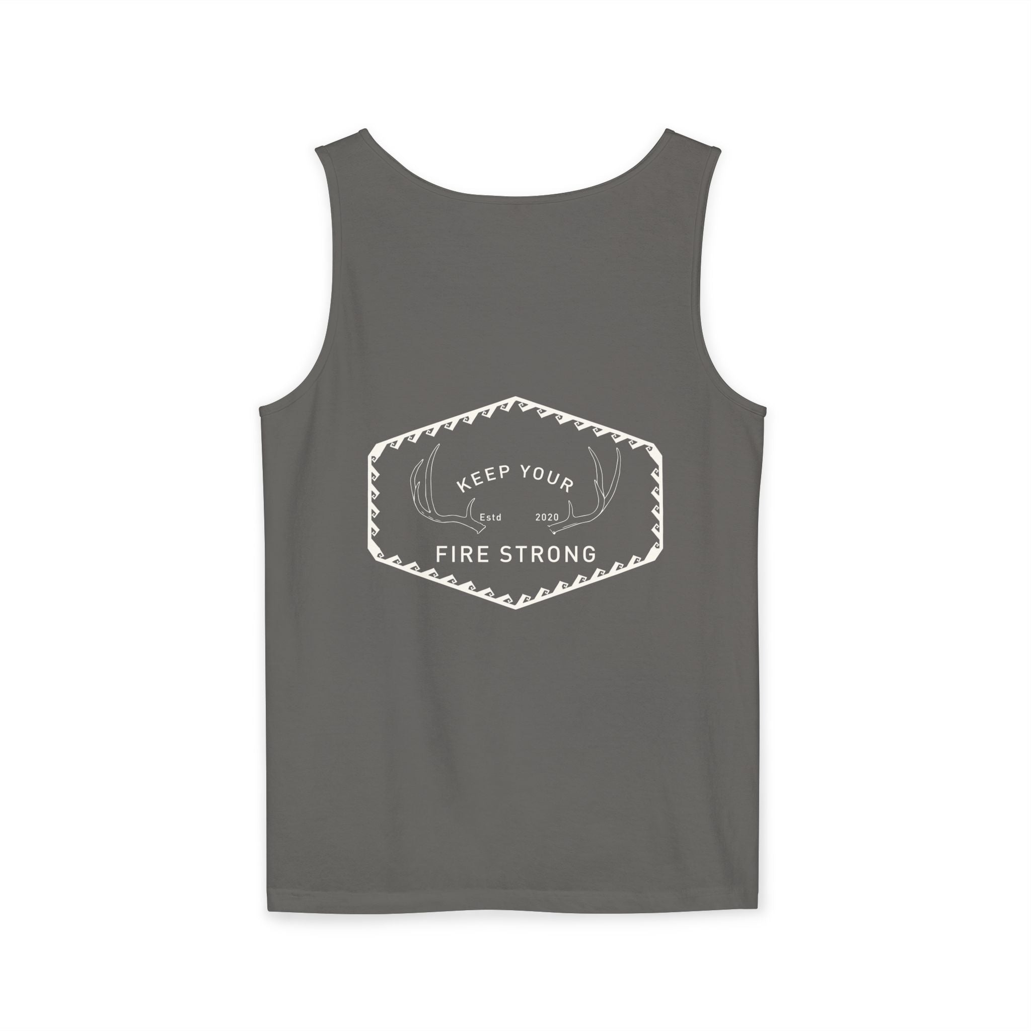 Keep Your Fire Strong - “River Antler” TANK - Faded Charcoal  - 100% carded cotton
