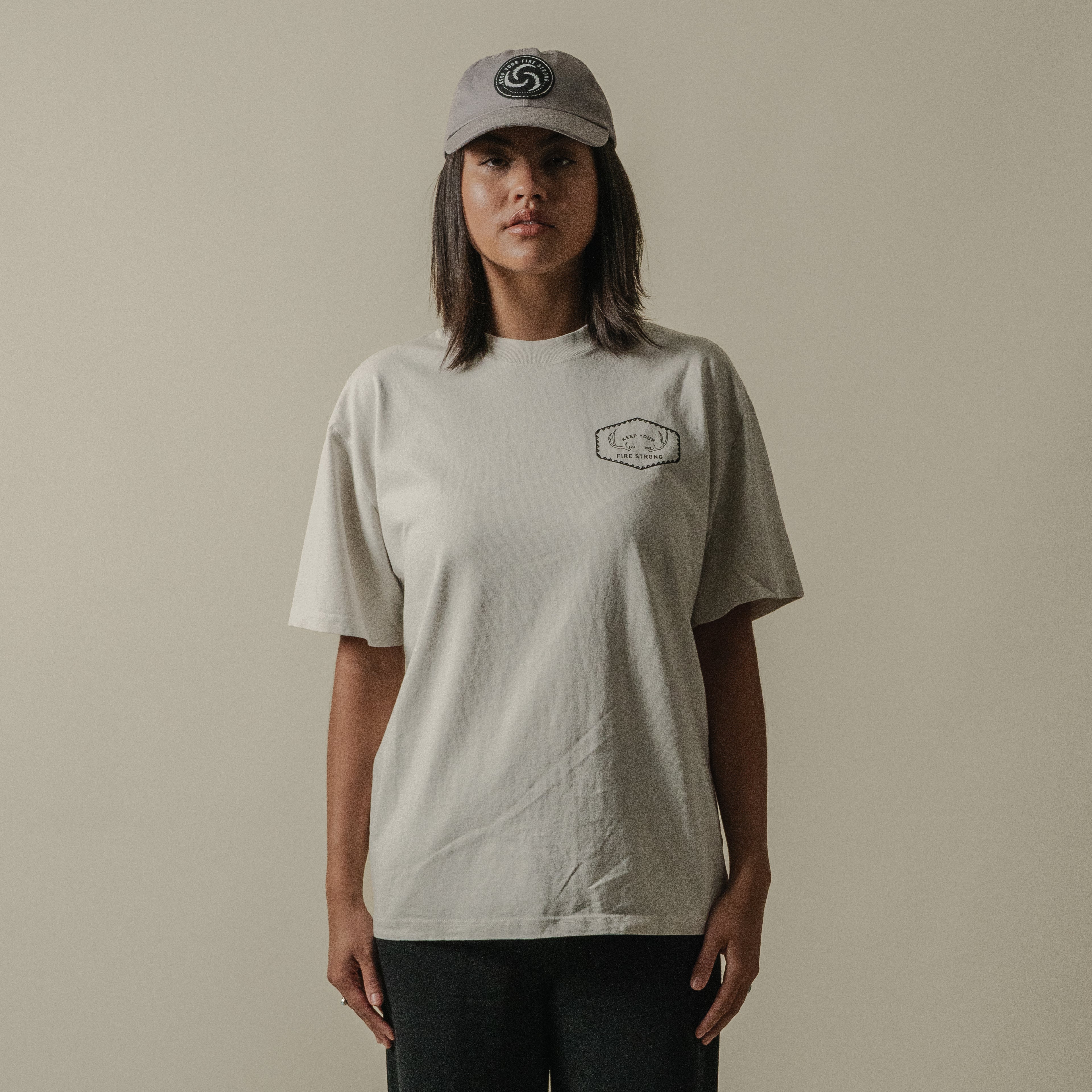 Keep Your Fire Strong - “River Antler” Tee - BONE - 100% carded cotton