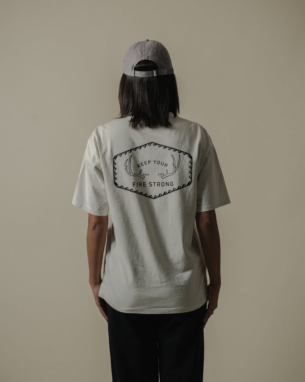Keep Your Fire Strong - “River Antler” Tee - BONE - 100% carded cotton