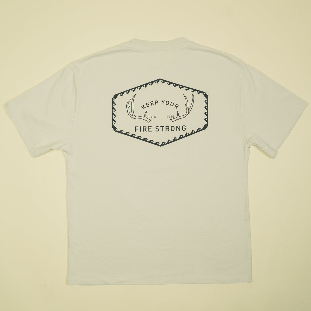 Keep Your Fire Strong - “River Antler” Tee - BONE - 100% carded cotton