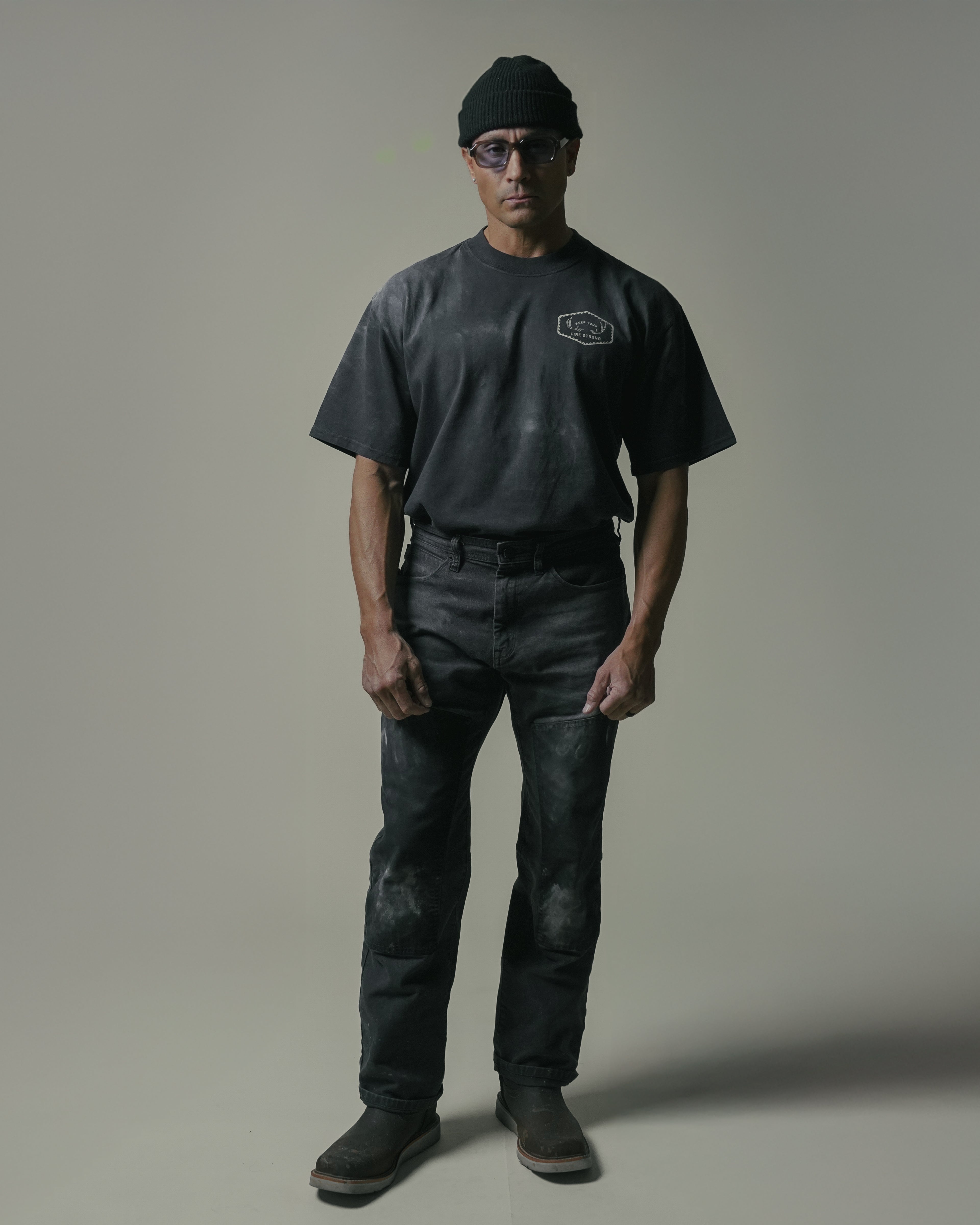 Keep Your Fire Strong -  “River Antler” Tee - Faded Black - 100% carded cotton