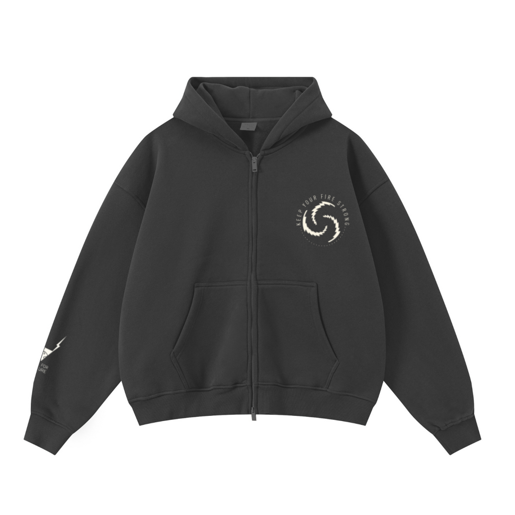 345GSM Unisex Boxy-Fit Double-Zip Hoodie Dark Grey